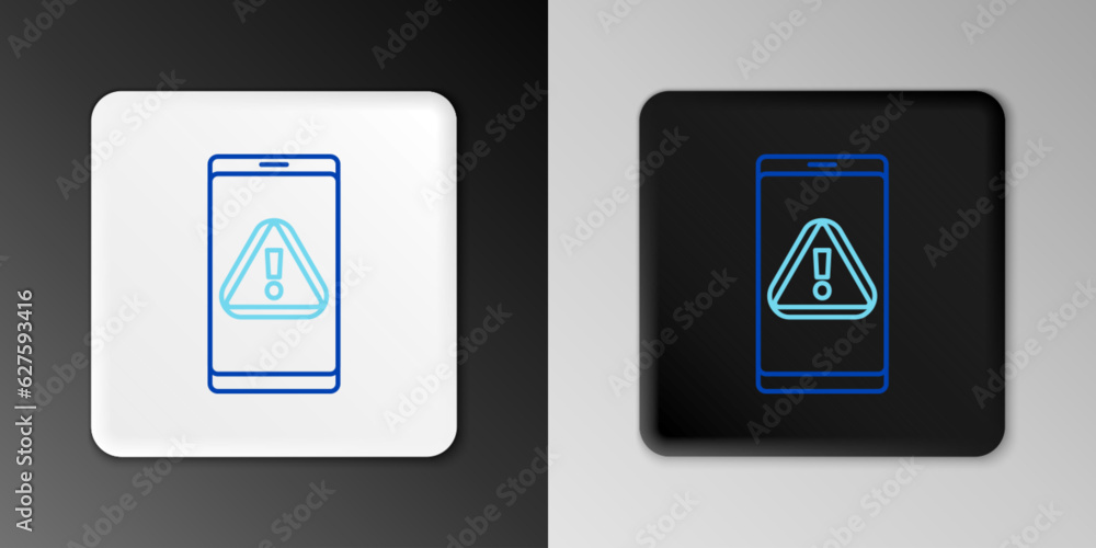 Poster line mobile phone with exclamation mark icon isolated on grey background. alert message smartphone n