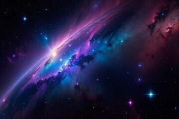 Naklejka premium Beautiful nebula in space, blue and purple. Generative AI