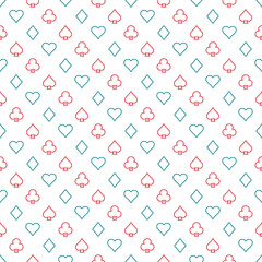 Symbols of Suits Card Seamless Pattern Background. Gambling hand drawn.