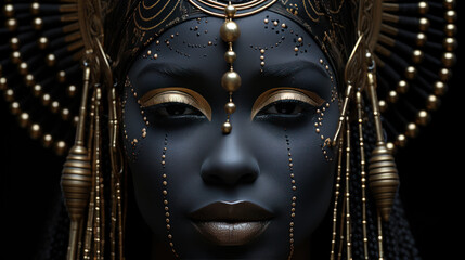 Soulful Adornments: African Ritual Face Jewelry. Generative AI - obrazy, fototapety, plakaty