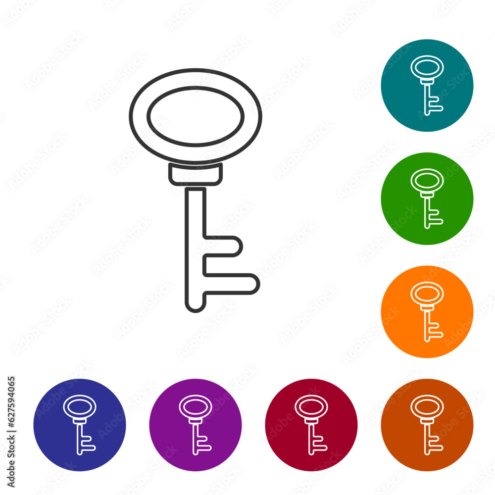 Poster black line house key icon isolated on white background. set icons in color circle buttons. vector