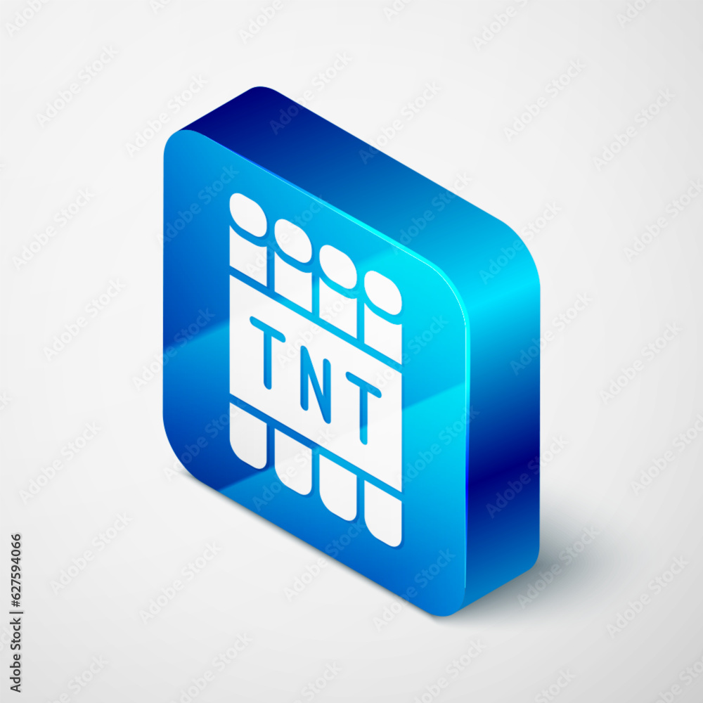 Poster isometric detonate dynamite bomb stick and timer clock icon isolated on grey background. time bomb -