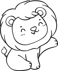 Cute and Innocent Baby Lion Cartoon Doodle Outline hand drawing
