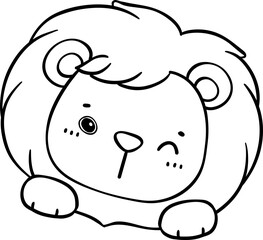 Cute and Innocent Baby Lion Cartoon Doodle Outline hand drawing