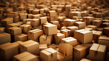 Many cardboard boxes on a pile. Boxes with goods and orders for delivery. Generative AI