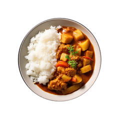 Plate of Beef Japanese Curry and white Rice Isolated on a Transparent Background