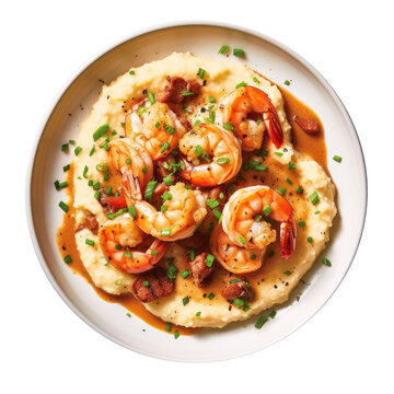 Plate of Shrimp and Grits Isolated on a Transparent Background