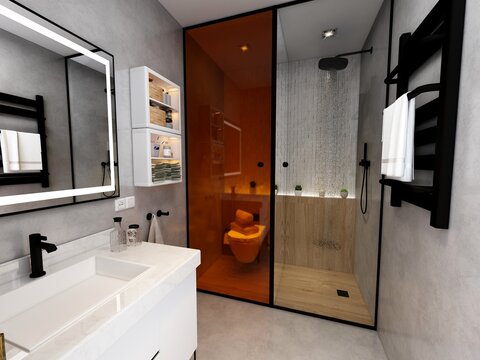 ba&ntilde;o de casa de lujo con ducha y azulejos de dise&ntilde;o 