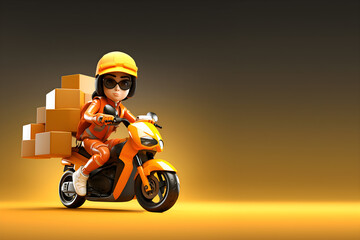 Fototapeta na wymiar 3D cartoon Delivery of food and goods by motorbike