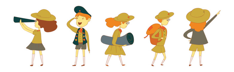 Cute Boy and Girl as Junior Scout Vector Set