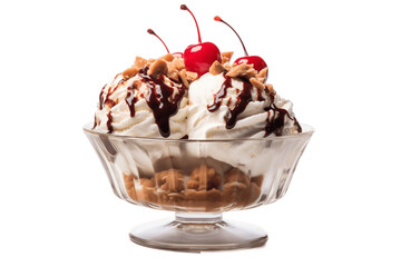 Ice Cream Sundae Isolated on Transparent Background. Generative AI