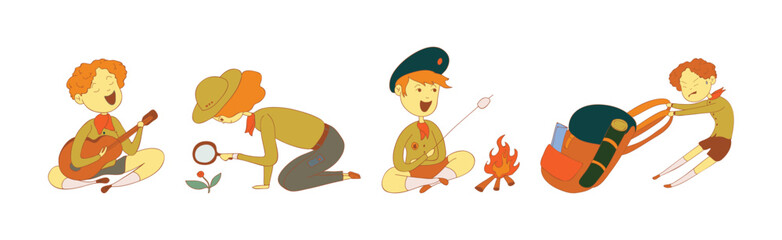 Cute Boy and Girl as Junior Scout Vector Set