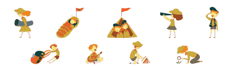 Cute Boy and Girl as Junior Scout Vector Set
