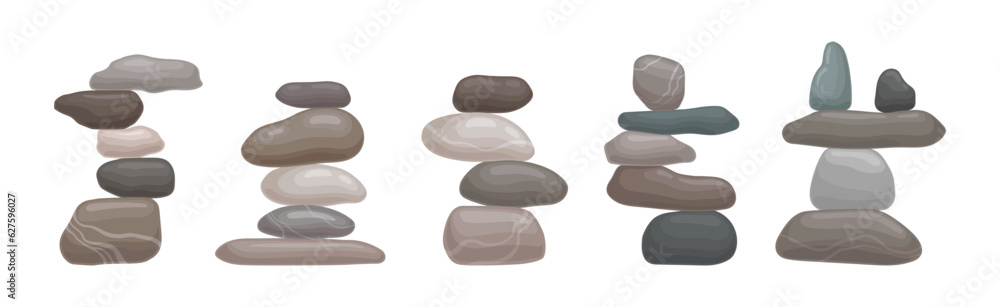 Aufkleber smooth stones and pebbles balancing on each other creating tower vector set