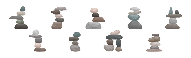 Smooth Stones and Pebbles Balancing on Each Other Creating Tower Vector Set