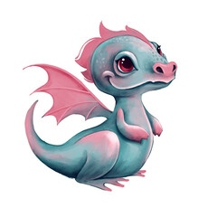 Fantasy cute baby dragon. New Year 2024. Cartoon dragon, isolated . - 627596297