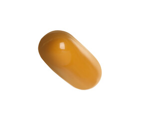One light brown pill on white background. Medicinal treatment