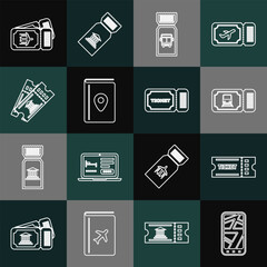 Set line Infographic of city map, Ticket, Train ticket, Bus, Cover book travel guide, Museum, Airline and icon. Vector