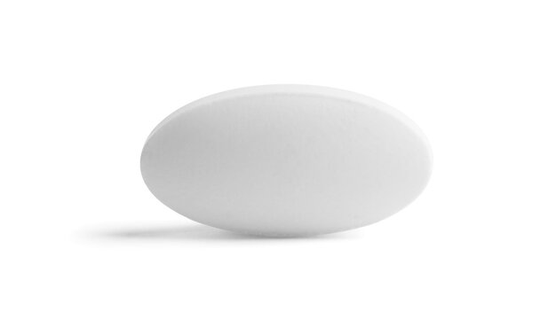 One pill on white background. Medicinal treatment