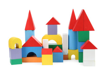 Fototapeta premium Building made of colorful blocks isolated on white. Children's toys