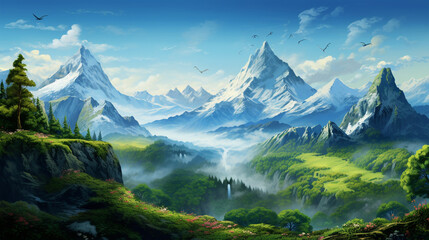 Oil Painting Mountaint Illustration Fantasy