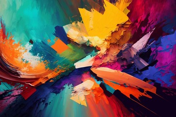 Colorful abstract artwork created with oil paints and canvas brush strokes. Generative AI