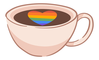 Cup of coffee or tea with rainbow heart on top