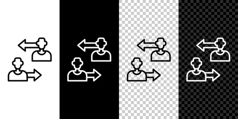 Set line Substitution football player icon isolated on black and white, transparent background. Players exchange in association soccer. Vector