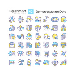 Fototapeta na wymiar Editable multicolor big icons set representing data democratization, isolated vector, linear illustration.