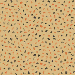 Various foreign currencies signs seamless pattern background. Various currency symbols.