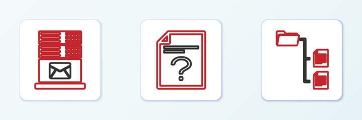 Set line Folder tree, Mail server and Unknown document icon. Vector