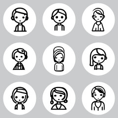 Vector woman face line icons