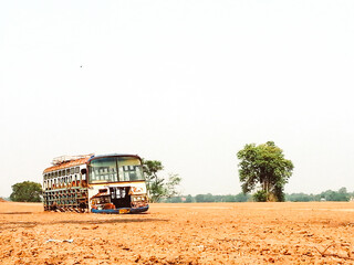Isolated and Abandoned: Broken Bus in Remote Area