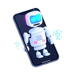Fototapeta premium chat bot set, using and chatting artificial intelligence chat bot developed by tech company. digital chat bot, robot application, conversation assistant concept.illustration