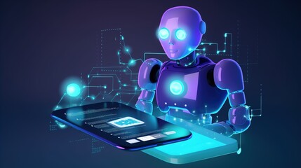 chat bot set, using and chatting artificial intelligence chat bot developed by tech company. digital chat bot, robot application, conversation assistant concept.illustration