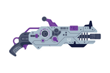 Fantastic Weapon and Raygun as Destructive Energy Gun Vector Illustration
