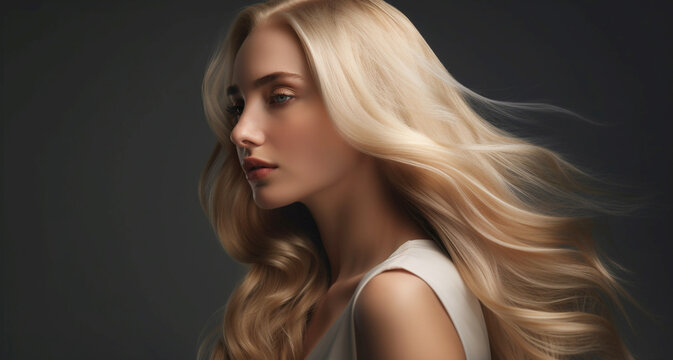 Beauty blonde hair women for hair care product. Generative AI