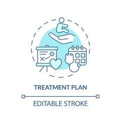 Treatment plan turquoise concept icon. Course of action. Medical intervention. Disease management. Pediatric patient abstract idea thin line illustration. Isolated outline drawing. Editable stroke