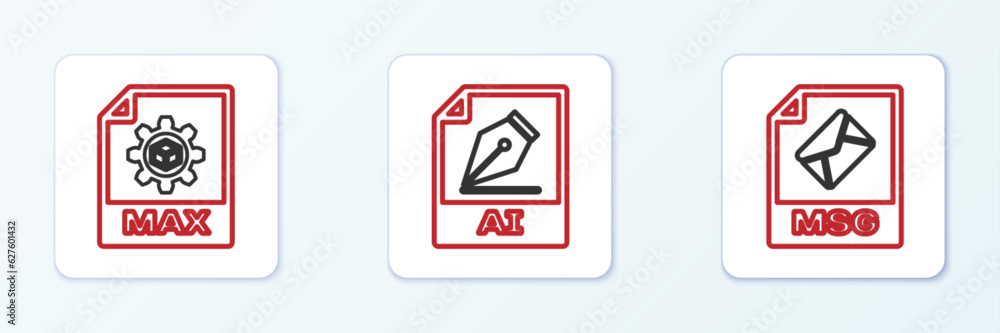 Poster set line msg file document, max and ai icon. vector