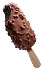 Chocolate and Almond ice cream isolated on white background, Thick Cracking Chocolate and Almond ice cream on white PNG File.