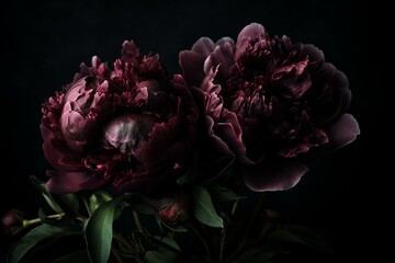 Isolated, dark watercolor black peonies for graphic flower bouquets and card designs. Generative AI