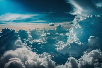Naklejka premium Cloudy blue sky from a high altitude. Generative AI