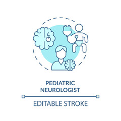 Pediatric neurologist turquoise concept icon. Nervous system. Brain doctor. Neurological disorder. Medical care abstract idea thin line illustration. Isolated outline drawing. Editable stroke
