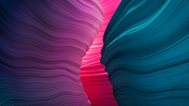 Abstract 3D Render with Organic, Undulating Forms. Trendy Pink and Blue Background.