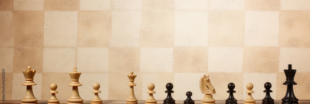 Poster checkerboard squares with chess pieces for backdrop