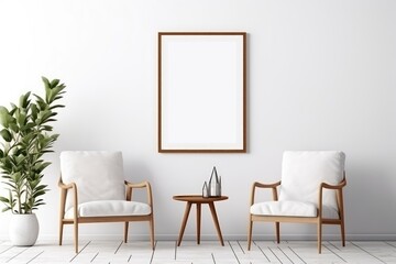 Mock up poster in interior background, Scandinavian style, digital ai.