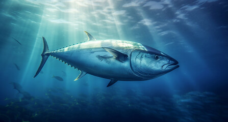 Fishing in the sea. tuna fish underwater view. Generative AI