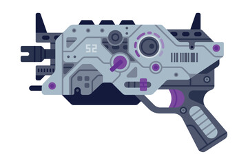 Fantastic Weapon and Raygun as Destructive Energy Gun Vector Illustration