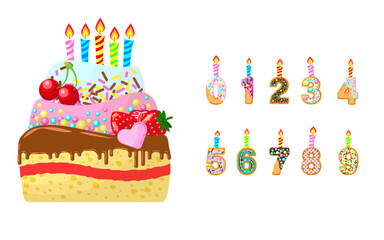 Birthday cake with candles and numbers