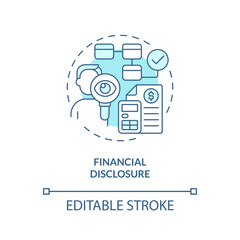 Editable financial disclosure blue icon concept, isolated vector, lobbying government thin line illustration.